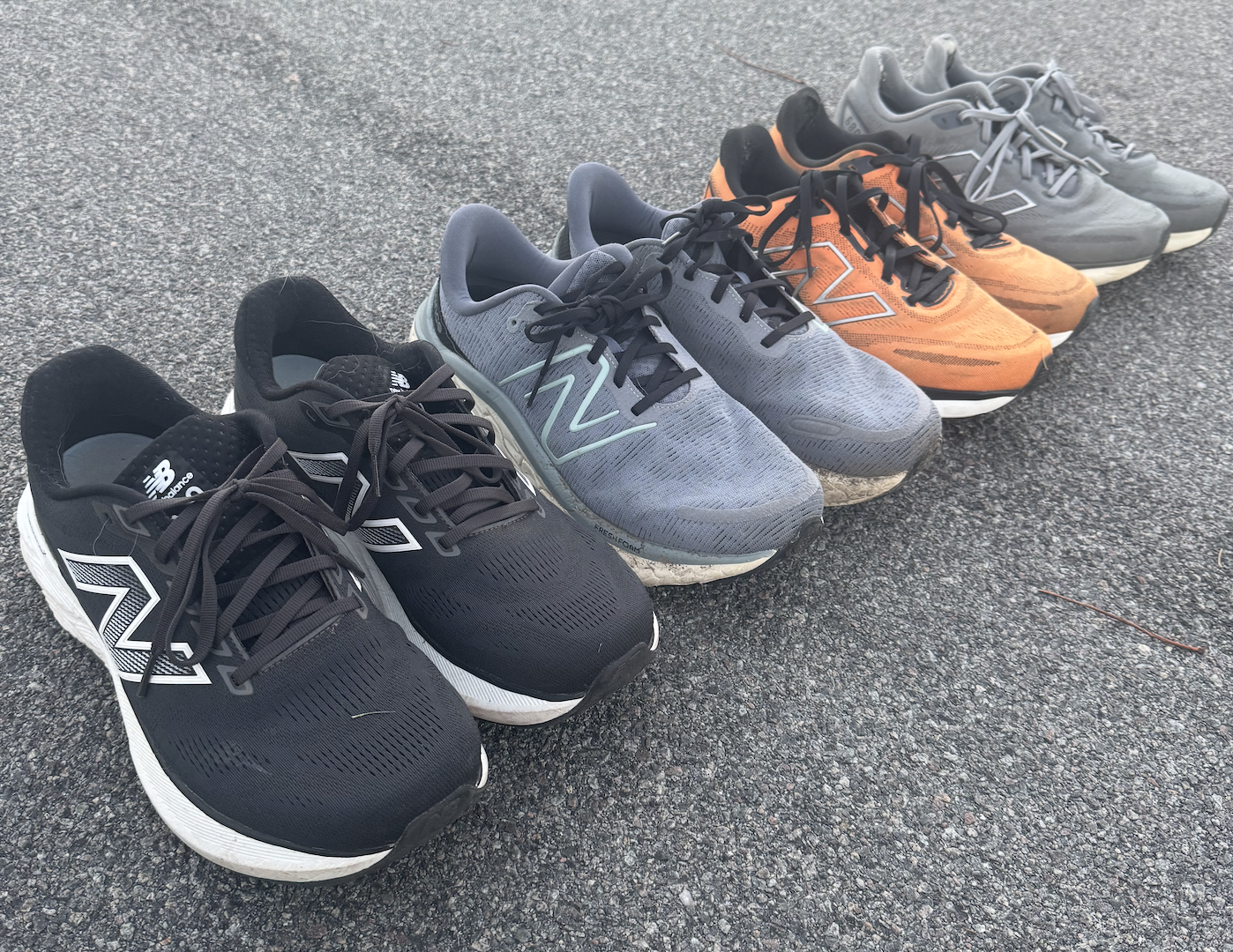 Running shoes, newest to oldest